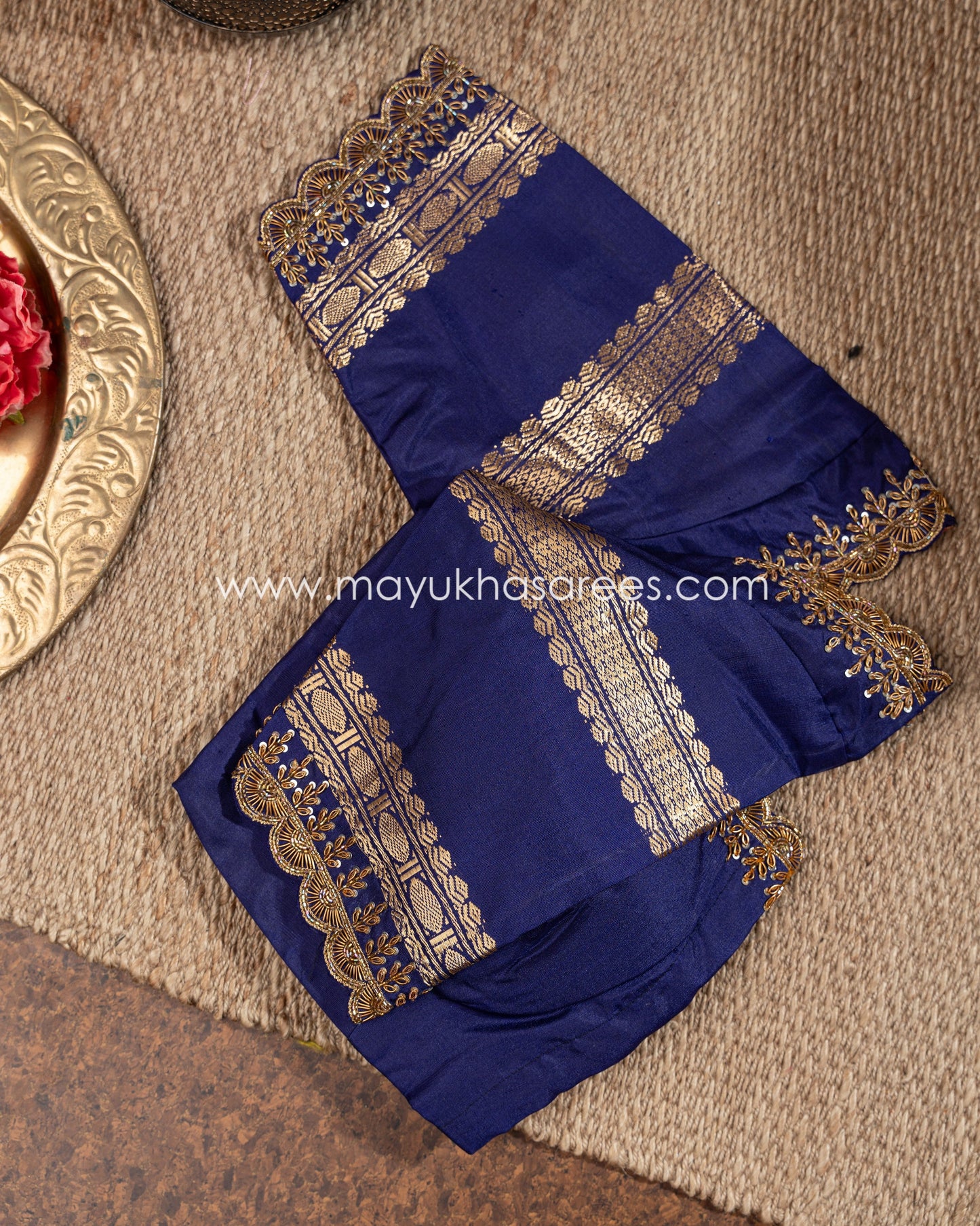 Pink And Navy-Blue Gadwal Silk Saree With Stitched Blouse mayukhasarees