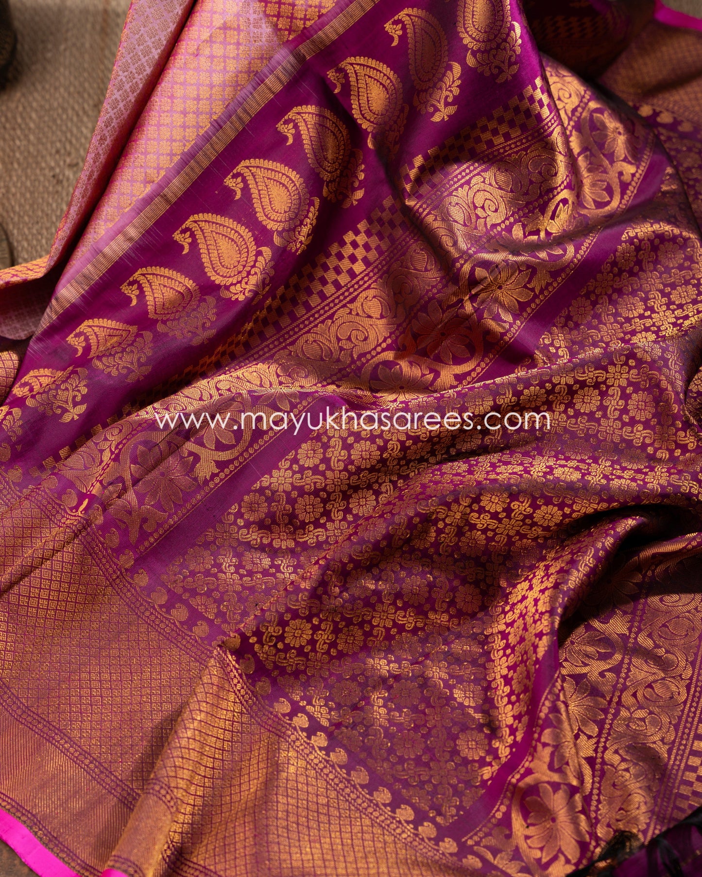 Pink And Purple Gadwal Brocade Silk Saree With Stitched Blouse mayukhasarees