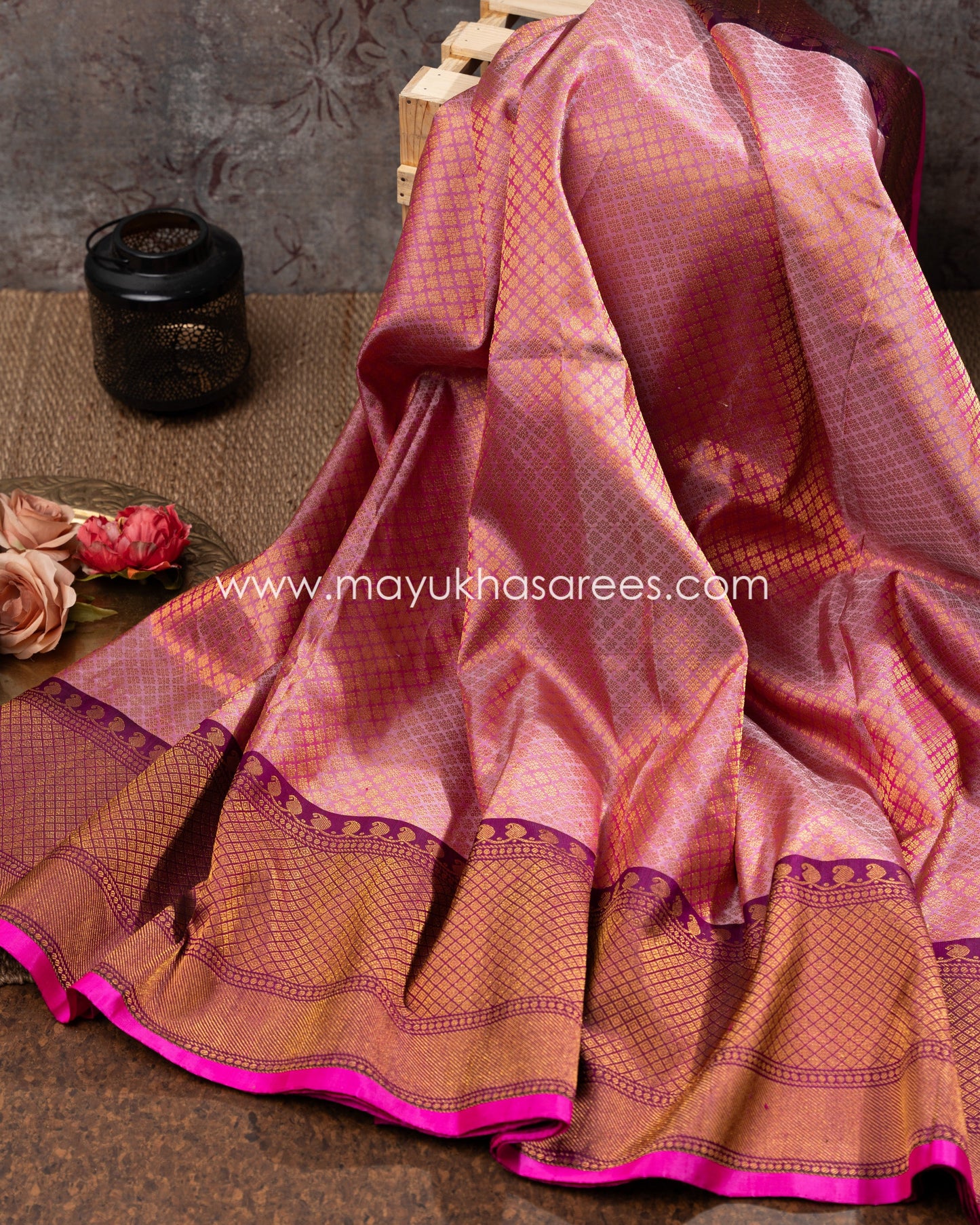 Pink And Purple Gadwal Brocade Silk Saree With Stitched Blouse mayukhasarees