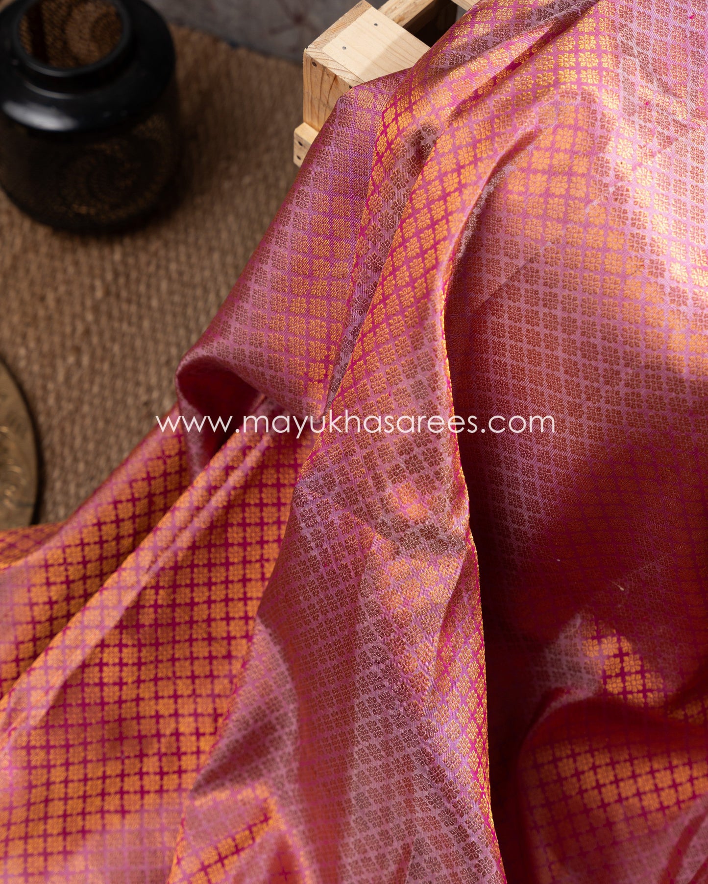 Pink And Purple Gadwal Brocade Silk Saree With Stitched Blouse mayukhasarees