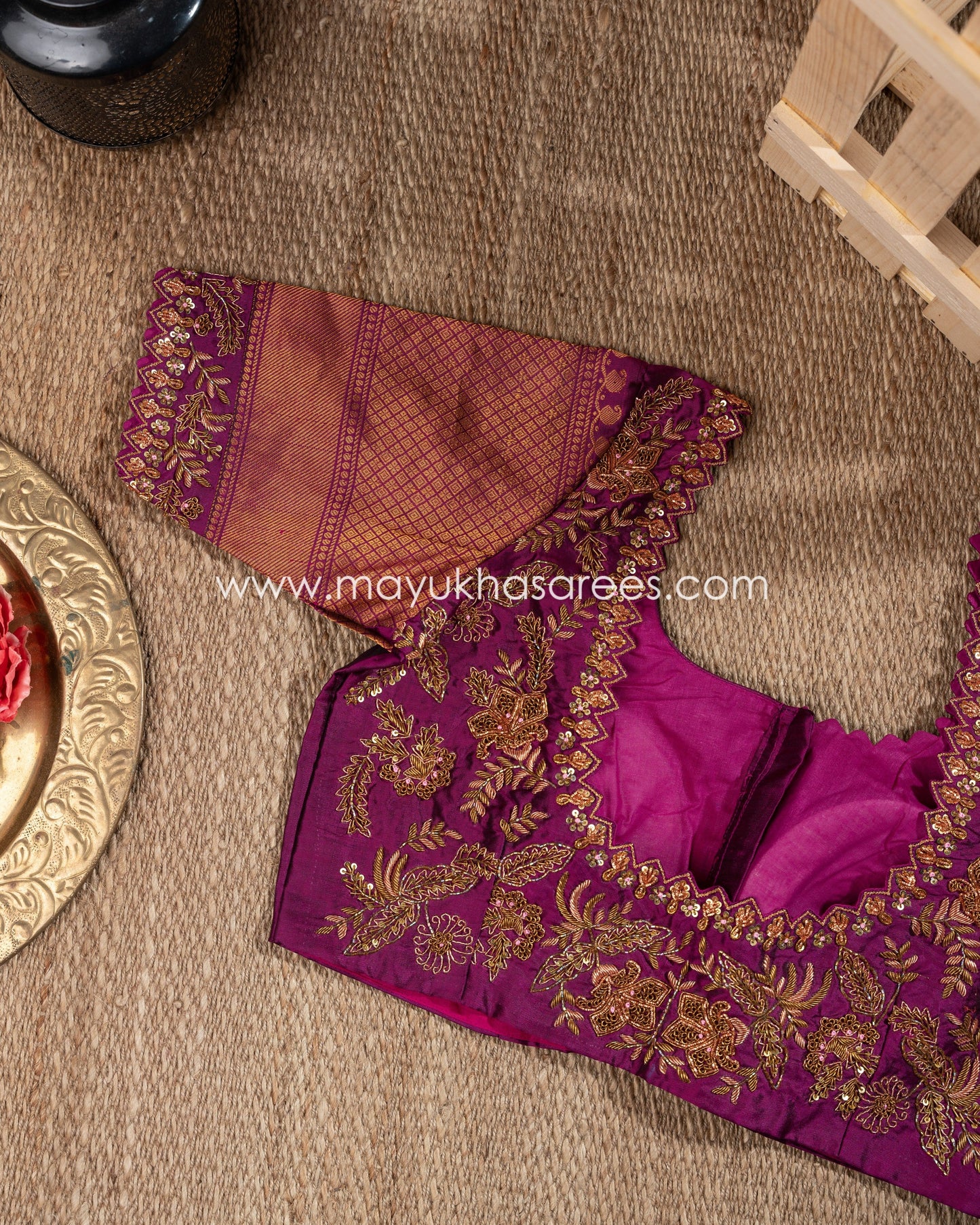 Pink And Purple Gadwal Brocade Silk Saree With Stitched Blouse mayukhasarees