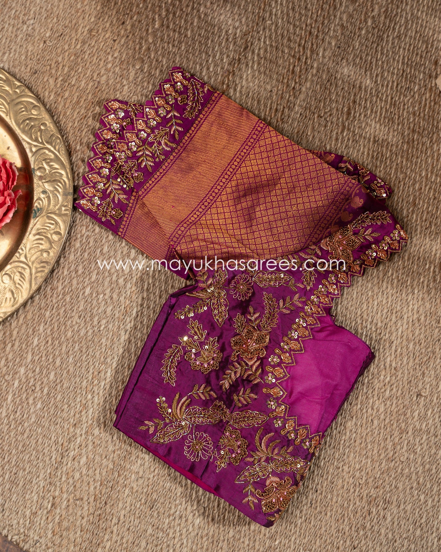 Pink And Purple Gadwal Brocade Silk Saree With Stitched Blouse mayukhasarees