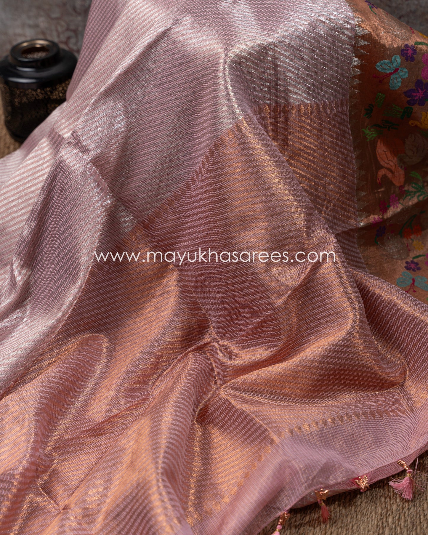 Pink Pure Zari Kota Silk Saree With Stitched Blouse mayukhasarees