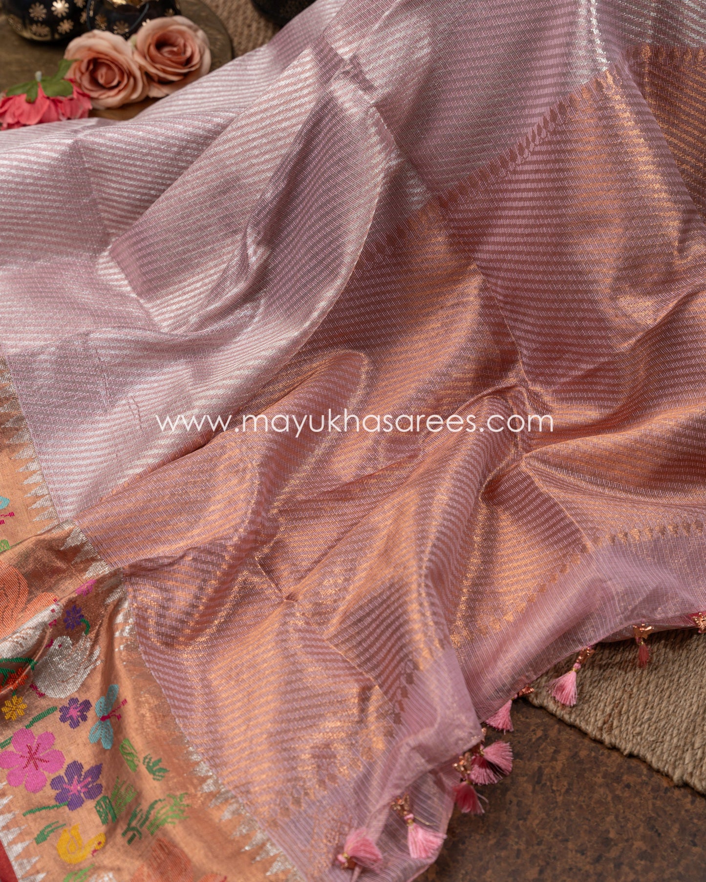 Pink Pure Zari Kota Silk Saree With Stitched Blouse mayukhasarees