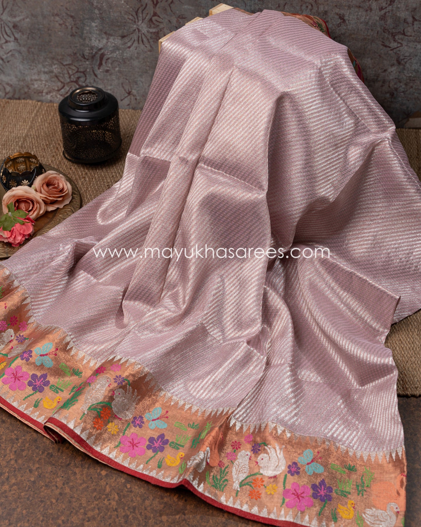 Pink Pure Zari Kota Silk Saree With Stitched Blouse mayukhasarees