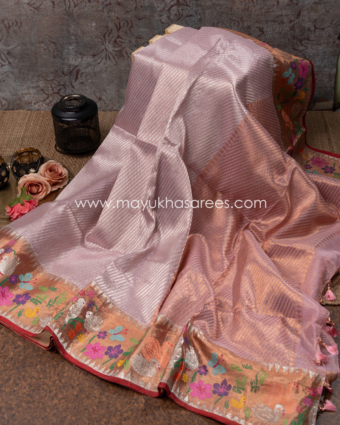 Pink Pure Zari Kota Silk Saree With Stitched Blouse mayukhasarees