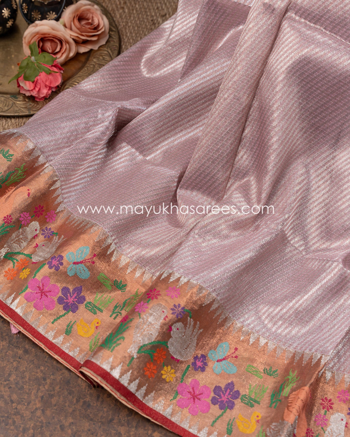 Pink Pure Zari Kota Silk Saree With Stitched Blouse mayukhasarees
