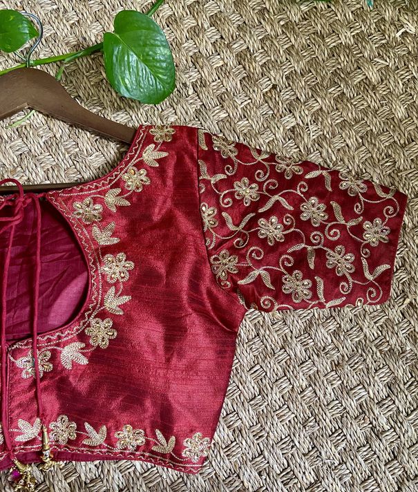 Premium Quality Designer Maroon Raw Silk Blouse mayukhasarees