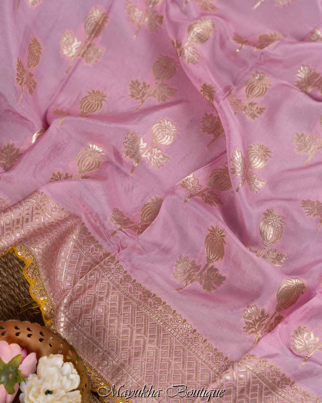 Pure Dola Silk Banarasi Pink Saree mayukhasarees