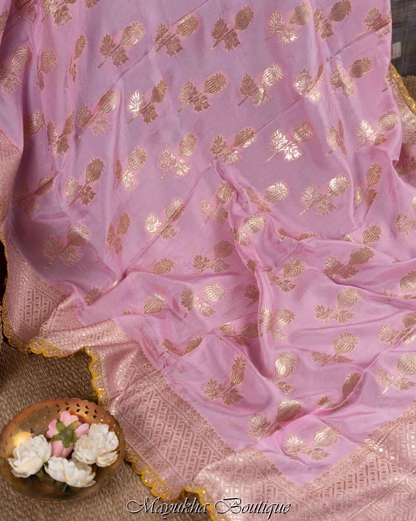 Pure Dola Silk Banarasi Pink Saree mayukhasarees