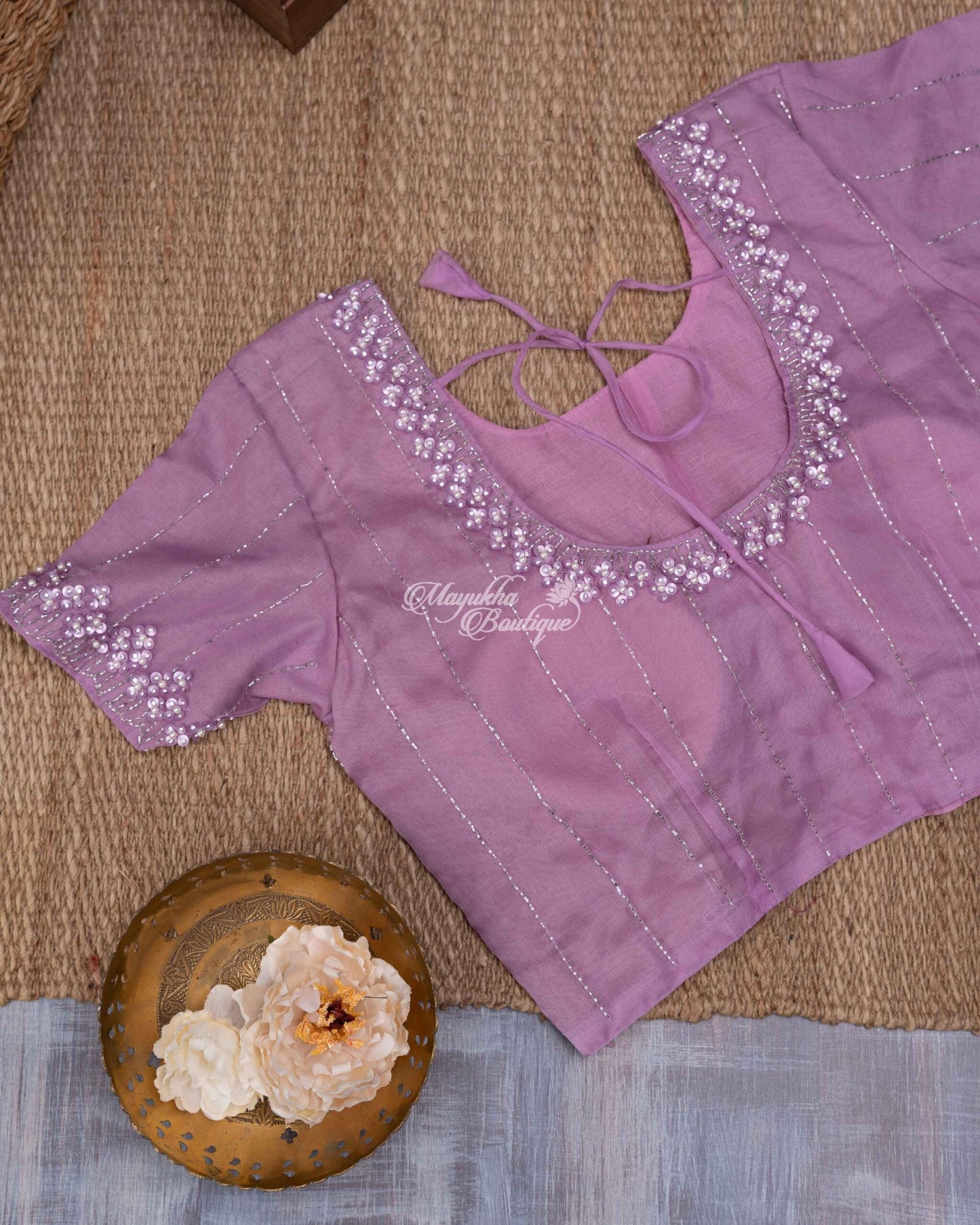 Pure Organza With Beads Work Lavender Lilac Bliss Saree With Stitched Blouse In Size 38-44 mayukhasarees