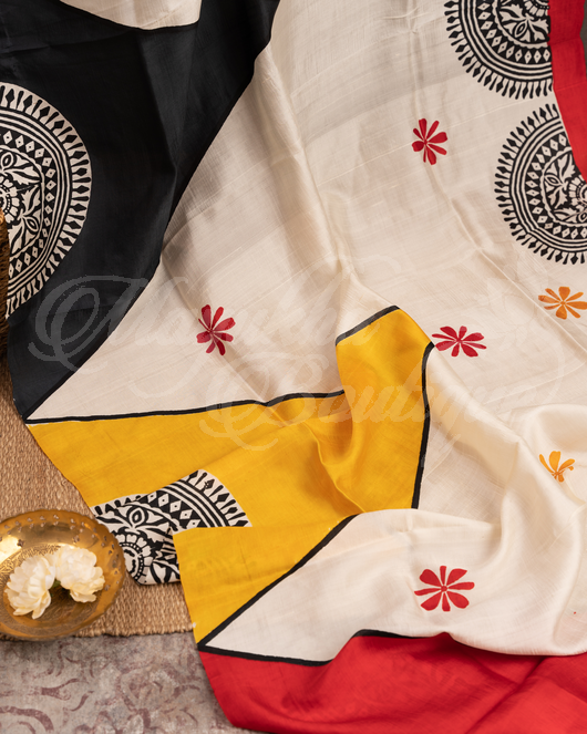 Pure Silk Hand Block Prints Saree With Stitched Blouse In Size 38-44 mayukhasarees