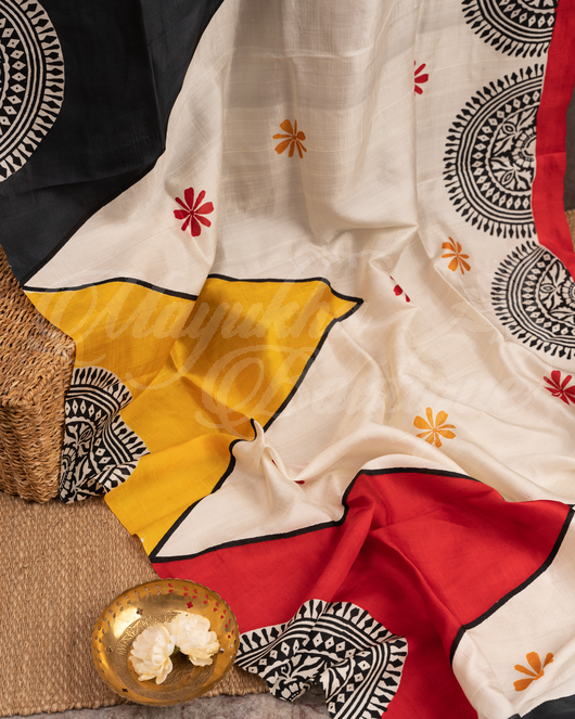 Pure Silk Hand Block Prints Saree With Stitched Blouse In Size 38-44 mayukhasarees