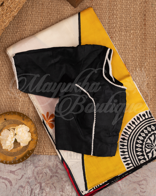 Pure Silk Hand Block Prints Saree With Stitched Blouse In Size 38-44 mayukhasarees