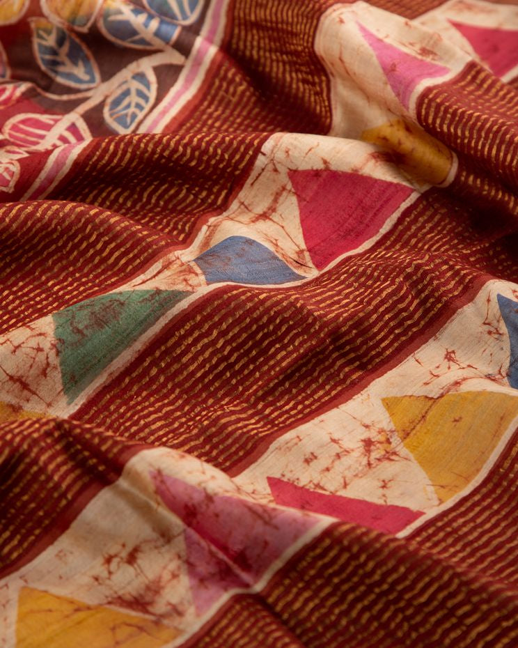 Pure Tassar Hand Batik Block Print Saree mayukhasarees