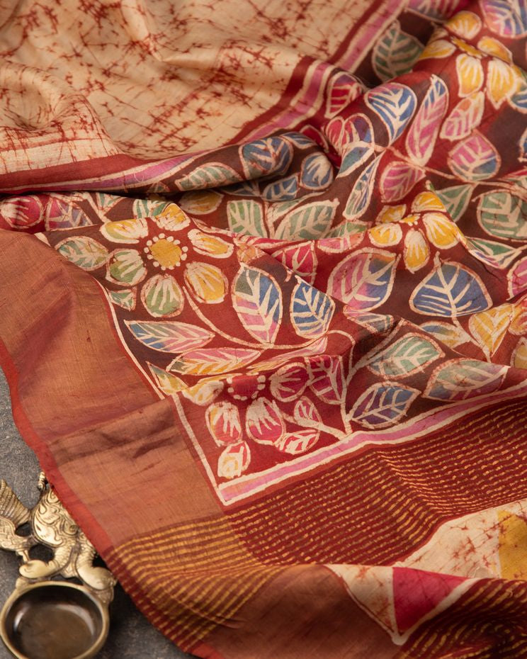 Pure Tassar Hand Batik Block Print Saree mayukhasarees