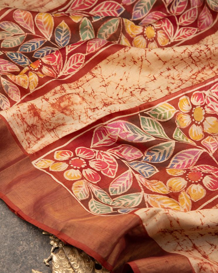 Pure Tassar Hand Batik Block Print Saree mayukhasarees