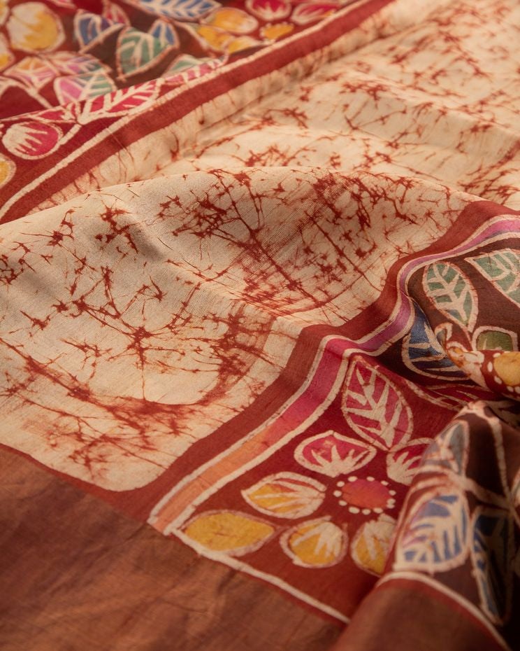 Pure Tassar Hand Batik Block Print Saree mayukhasarees