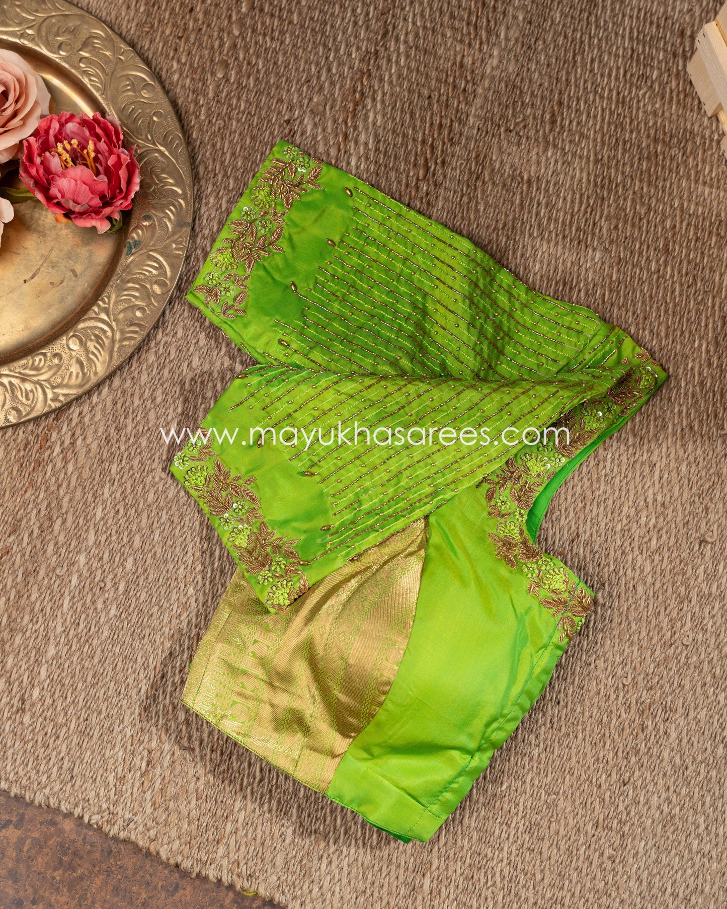 Purple And Green Kanchipuram Koravai Silk Saree With Stitched Blouse mayukhasarees