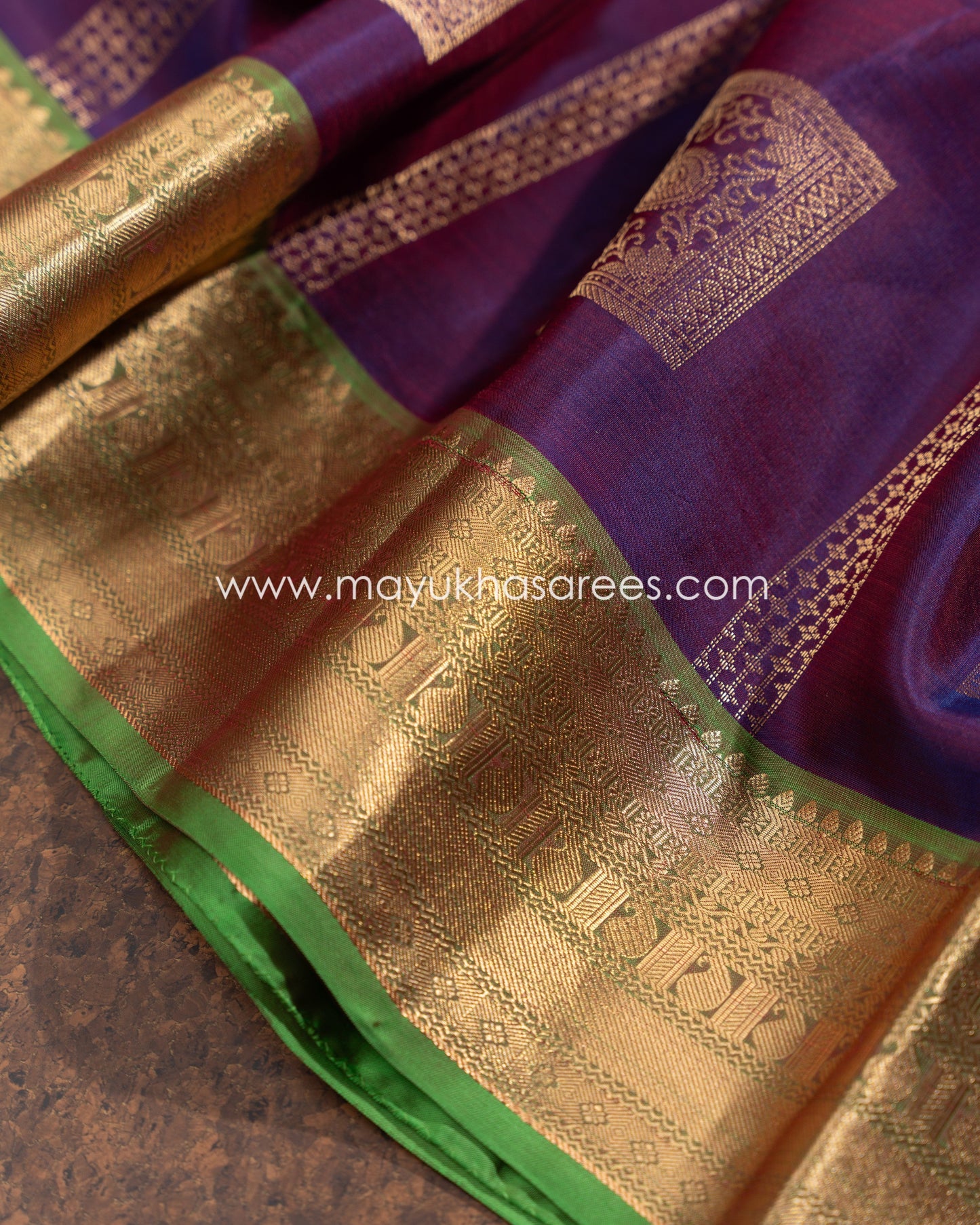 Purple And Green Kanchipuram Koravai Silk Saree With Stitched Blouse mayukhasarees