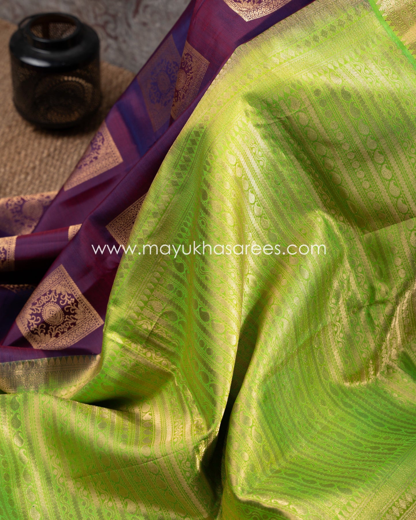 Purple And Green Kanchipuram Koravai Silk Saree With Stitched Blouse mayukhasarees