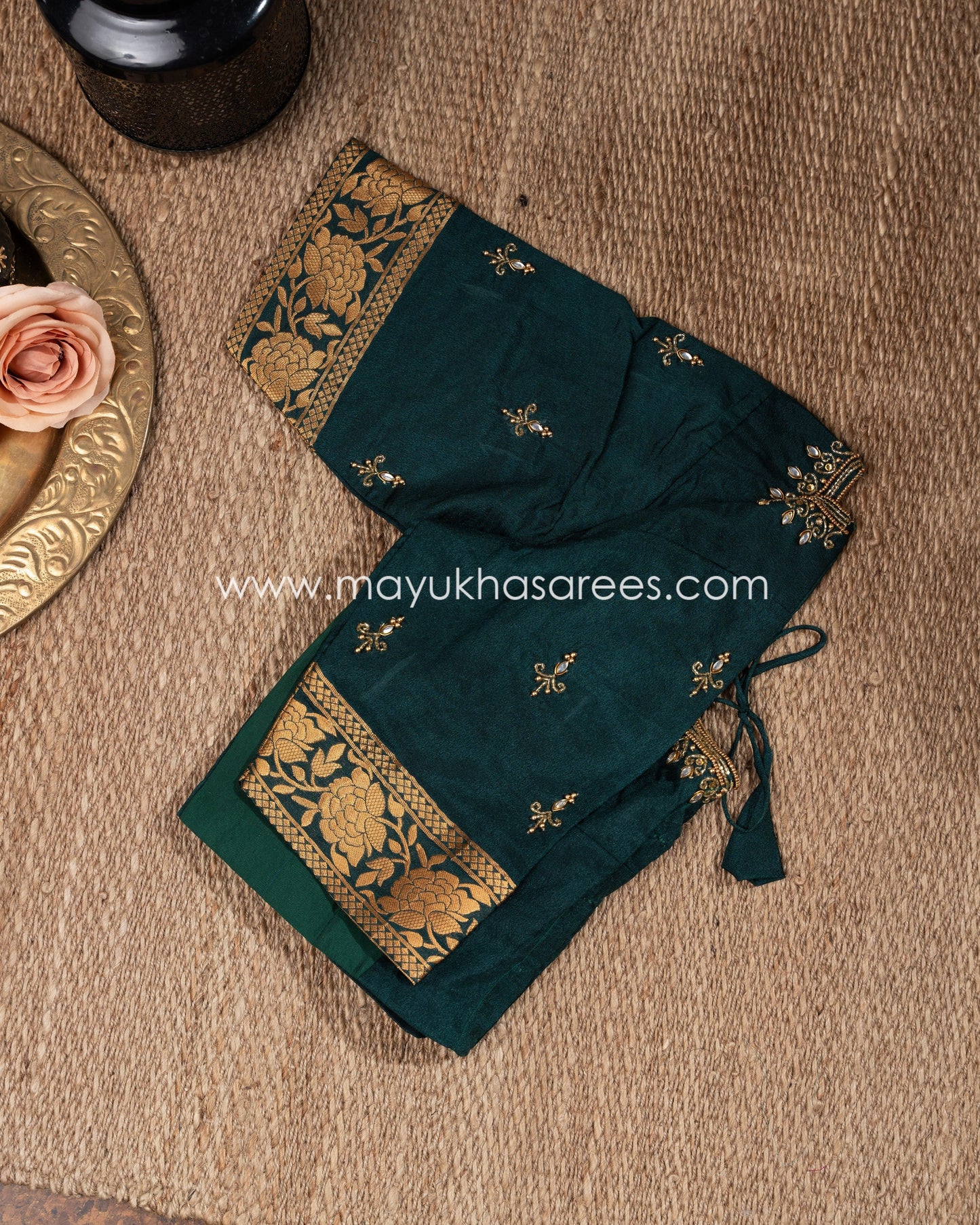 Red And Green Banarasi Munga Silk Saree With Stitched Blouse mayukhasarees