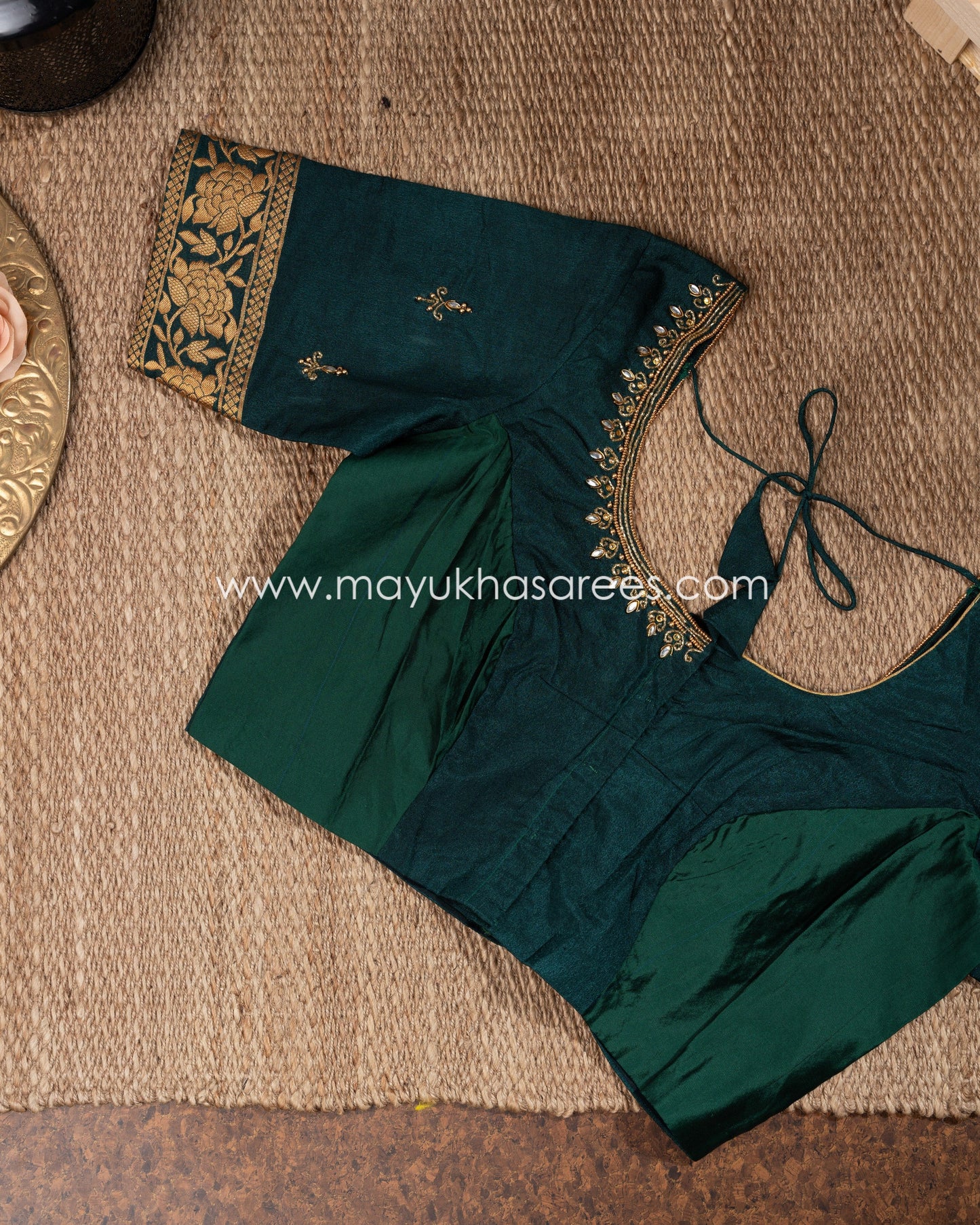 Red And Green Banarasi Munga Silk Saree With Stitched Blouse mayukhasarees