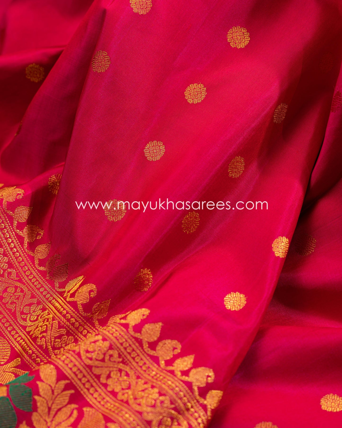 Red And Multi-Colored Gadwal Silk Saree With Stitched Blouse mayukhasarees