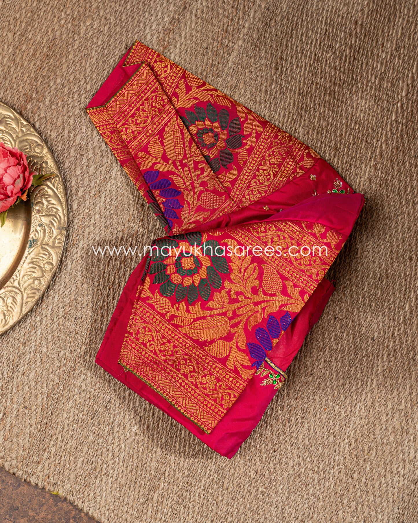 Red And Multi-Colored Gadwal Silk Saree With Stitched Blouse mayukhasarees