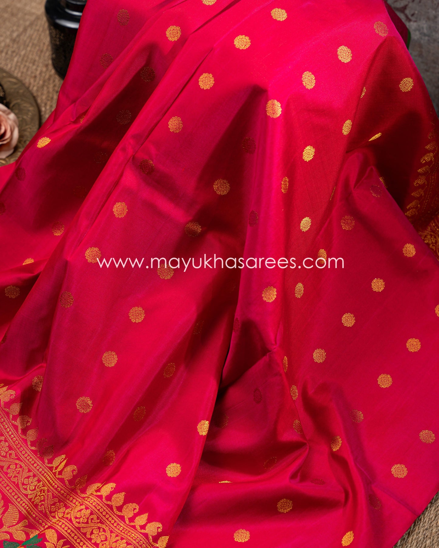 Red And Multi-Colored Gadwal Silk Saree With Stitched Blouse mayukhasarees