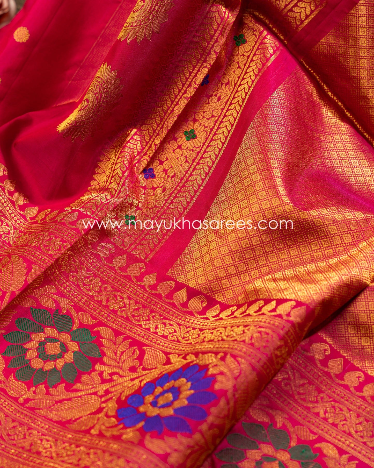 Red And Multi-Colored Gadwal Silk Saree With Stitched Blouse mayukhasarees