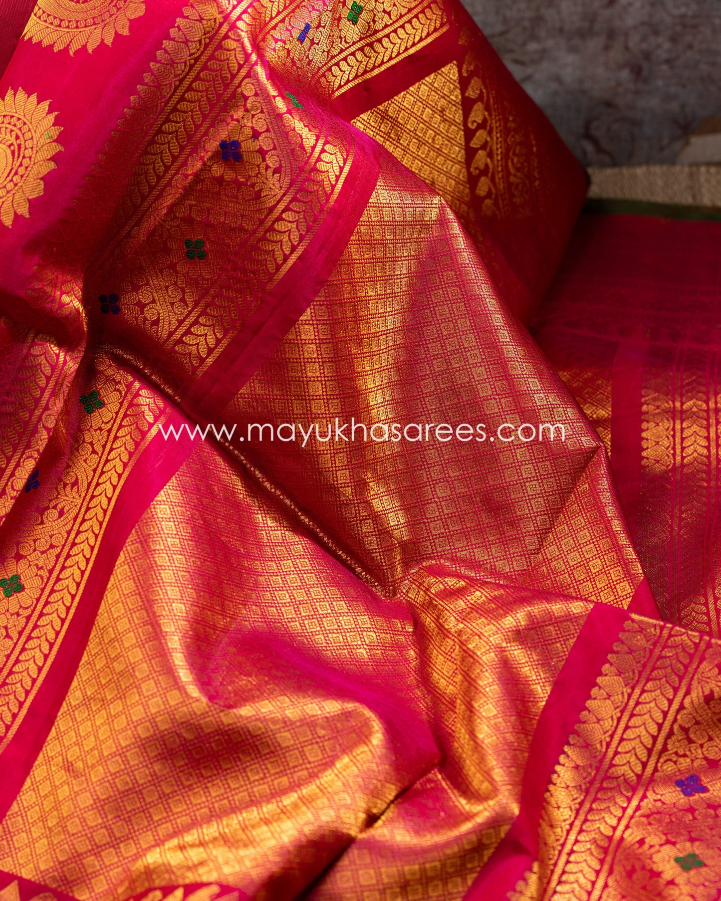 Red And Multi-Colored Gadwal Silk Saree With Stitched Blouse mayukhasarees