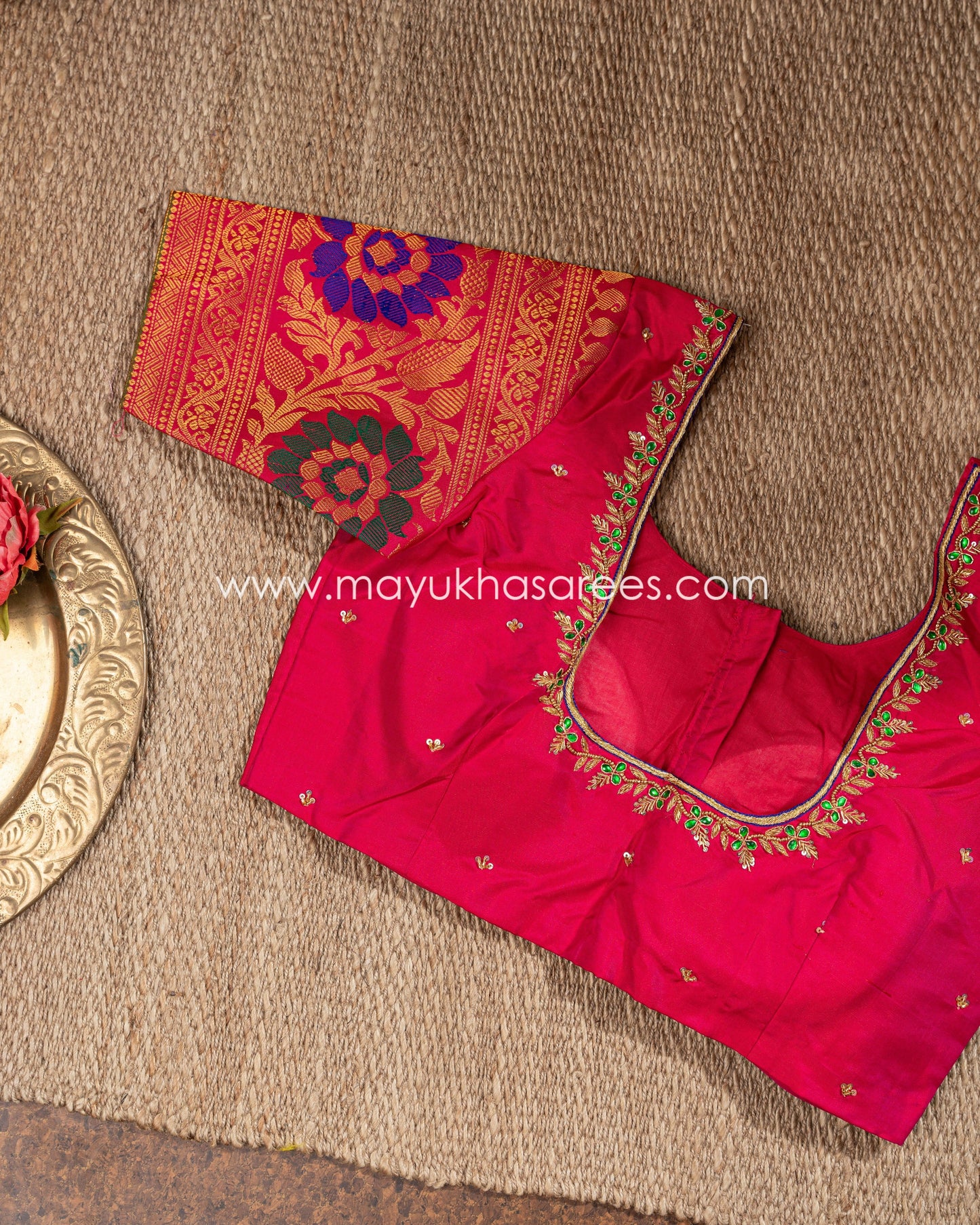 Red And Multi-Colored Gadwal Silk Saree With Stitched Blouse mayukhasarees