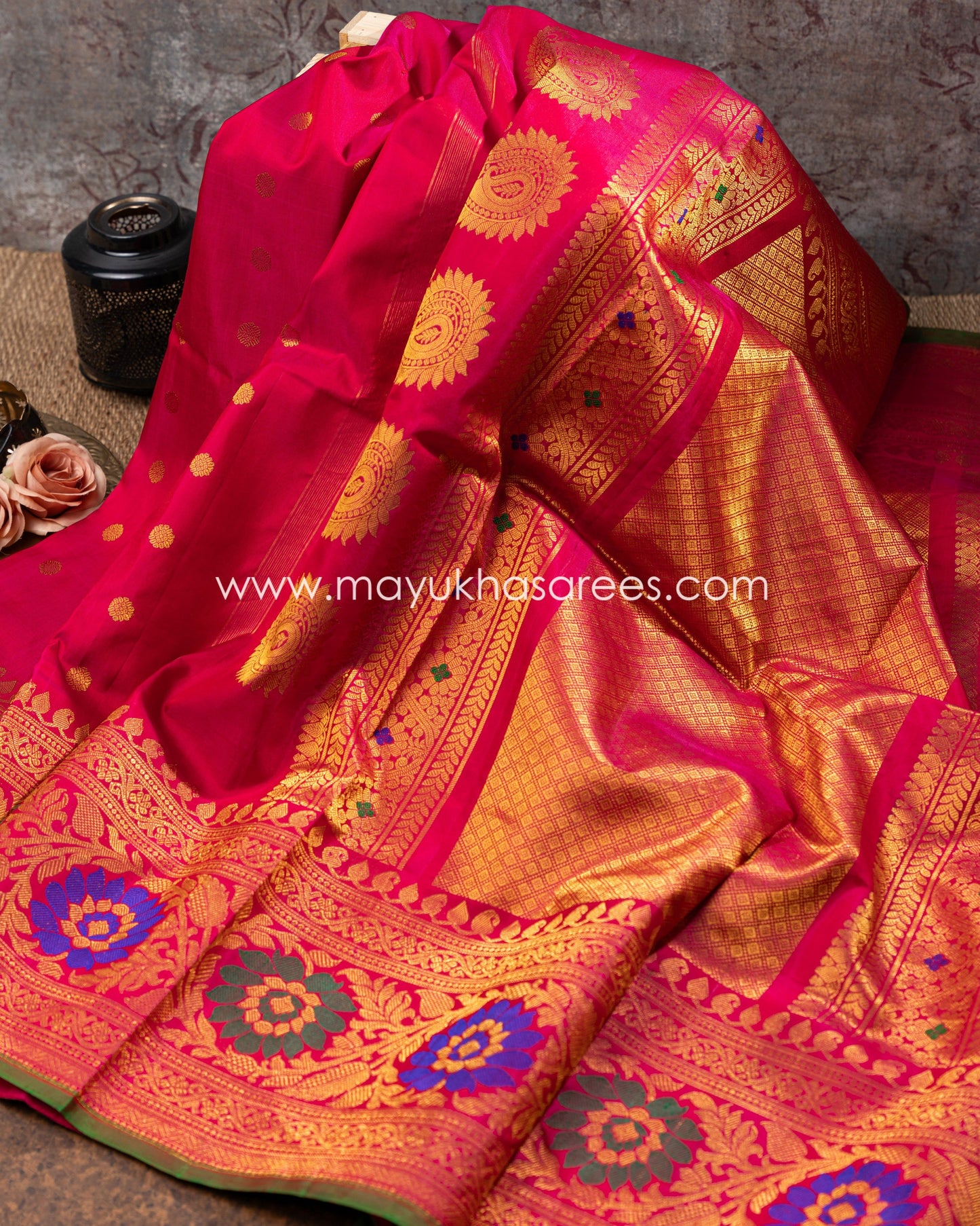 Red And Multi-Colored Gadwal Silk Saree With Stitched Blouse mayukhasarees