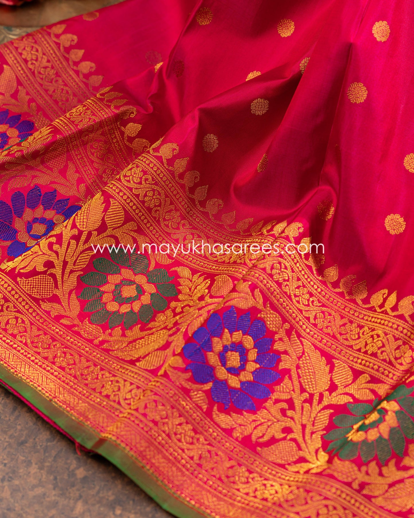 Red And Multi-Colored Gadwal Silk Saree With Stitched Blouse mayukhasarees