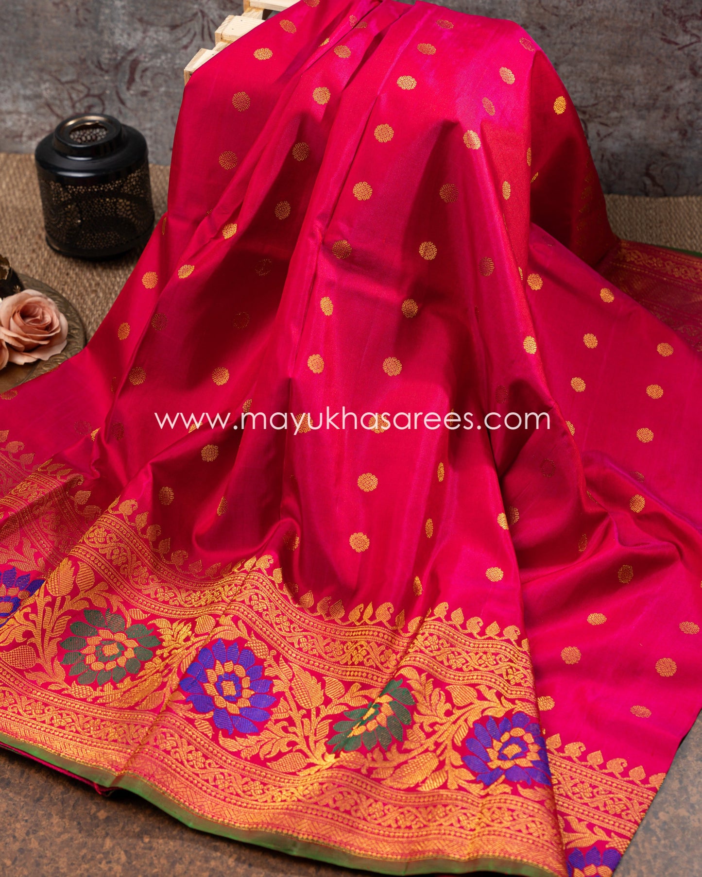 Red And Multi-Colored Gadwal Silk Saree With Stitched Blouse mayukhasarees