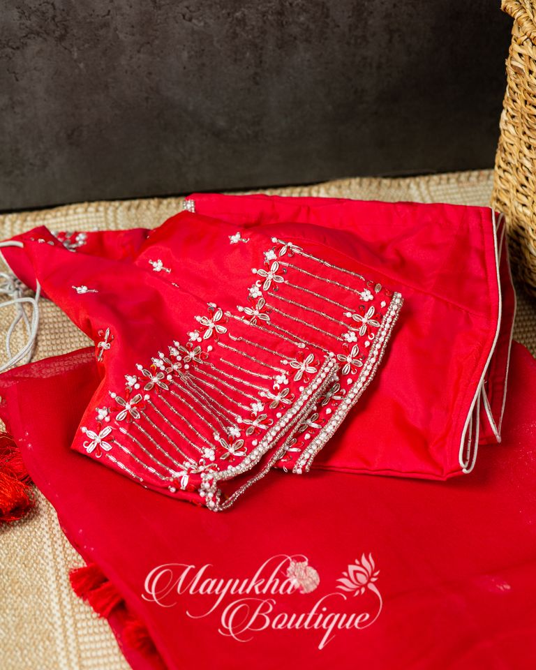 Red & Blue Banaras Pure Silk Kaddi Georgette mayukhasarees