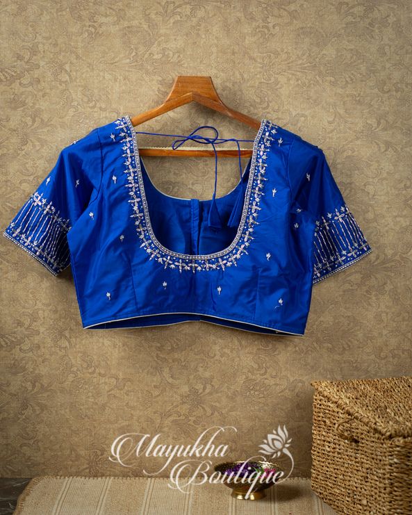 Red & Blue Banaras Pure Silk Kaddi Georgette mayukhasarees
