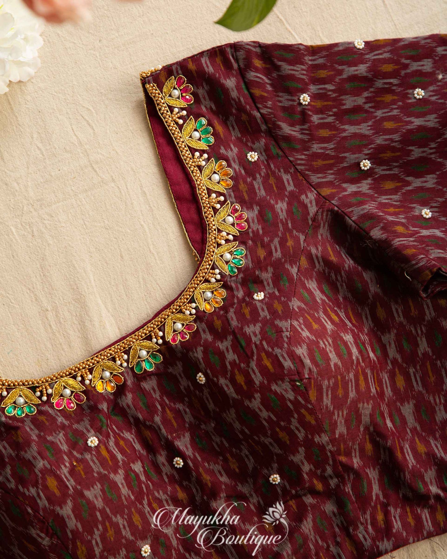 Rich Maroon Ikkat Sico Blouse mayukhasarees