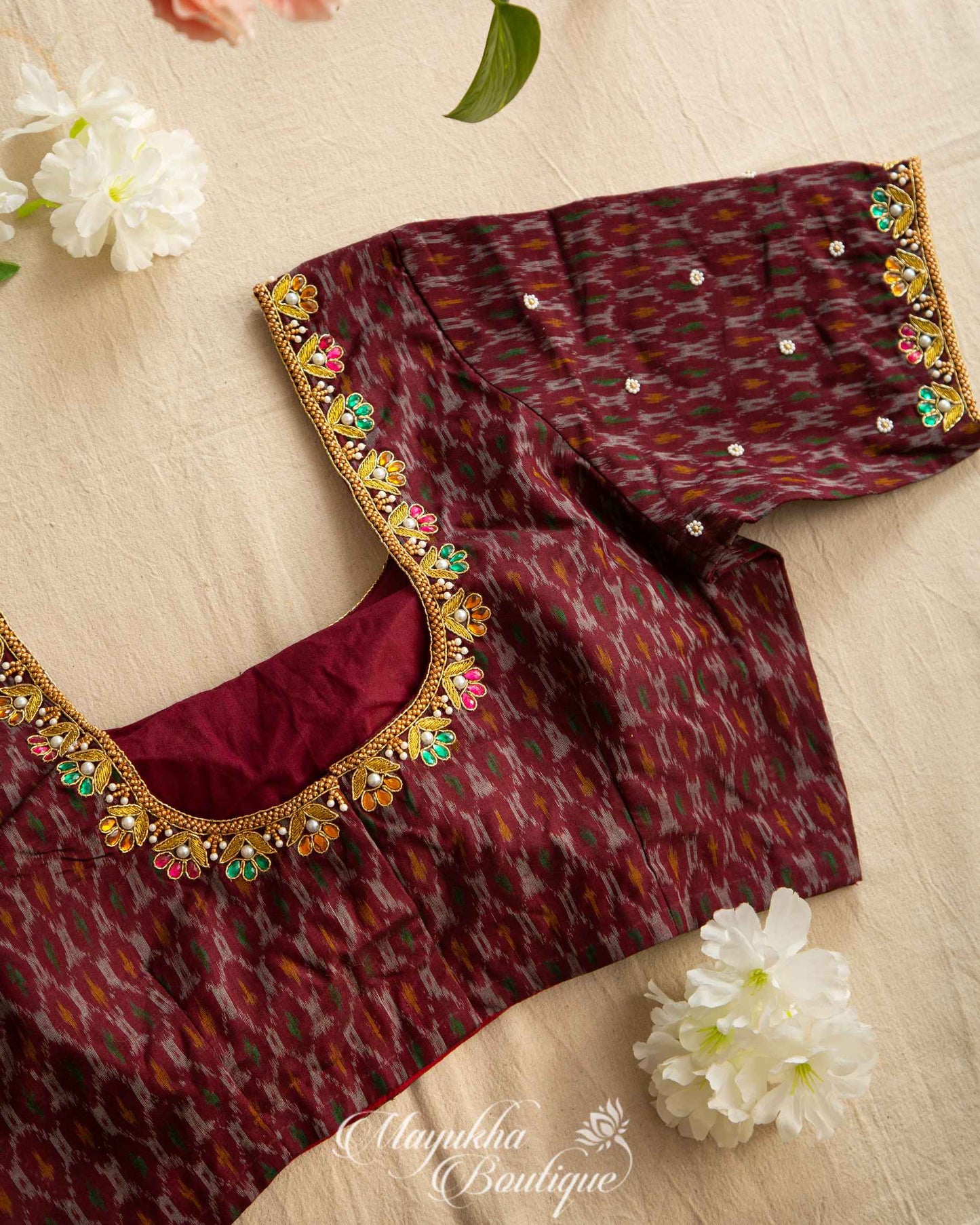 Rich Maroon Ikkat Sico Blouse mayukhasarees