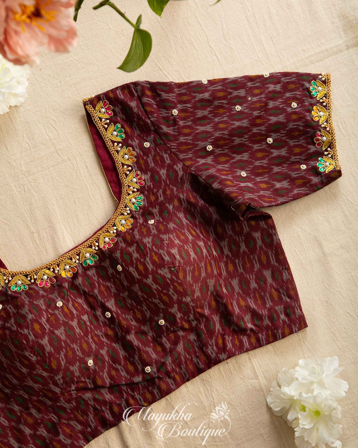Rich Maroon Ikkat Sico Blouse mayukhasarees