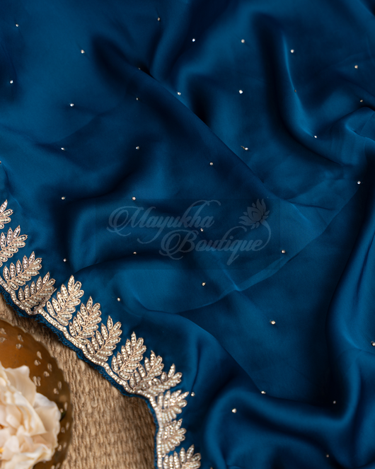 Teal Blue Satin Saree mayukhasarees