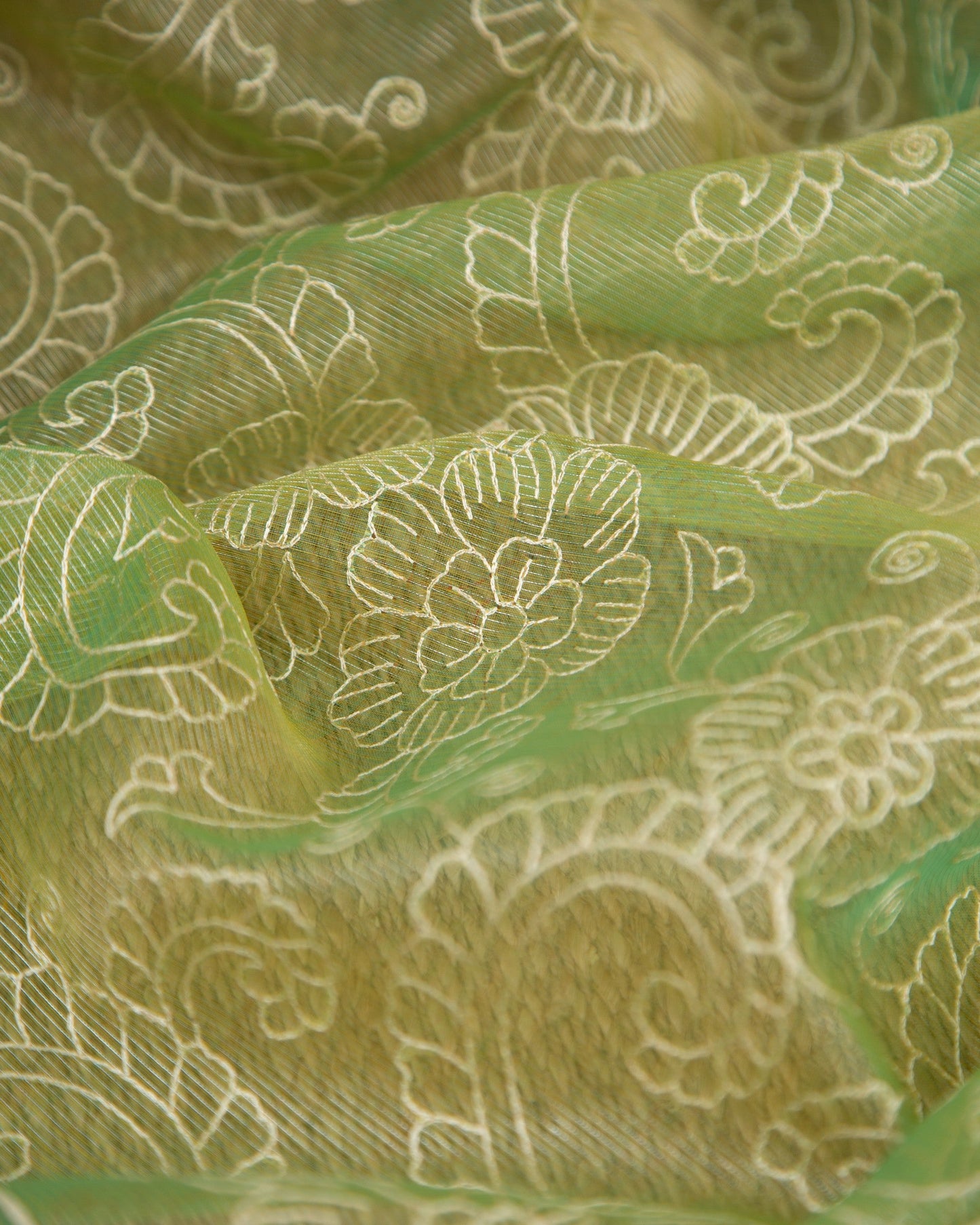 Tissue Linen Green & Red Ethreal Gorgeosness Saree With Stitched Blouse In Size 38-44 mayukhasarees