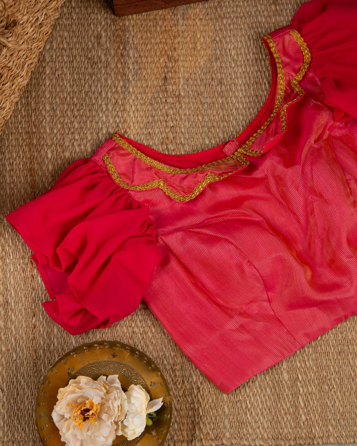 Tissue Linen Snuff With Red Down To Earth Saree With Stitched Blouse In Size 38-44 mayukhasarees