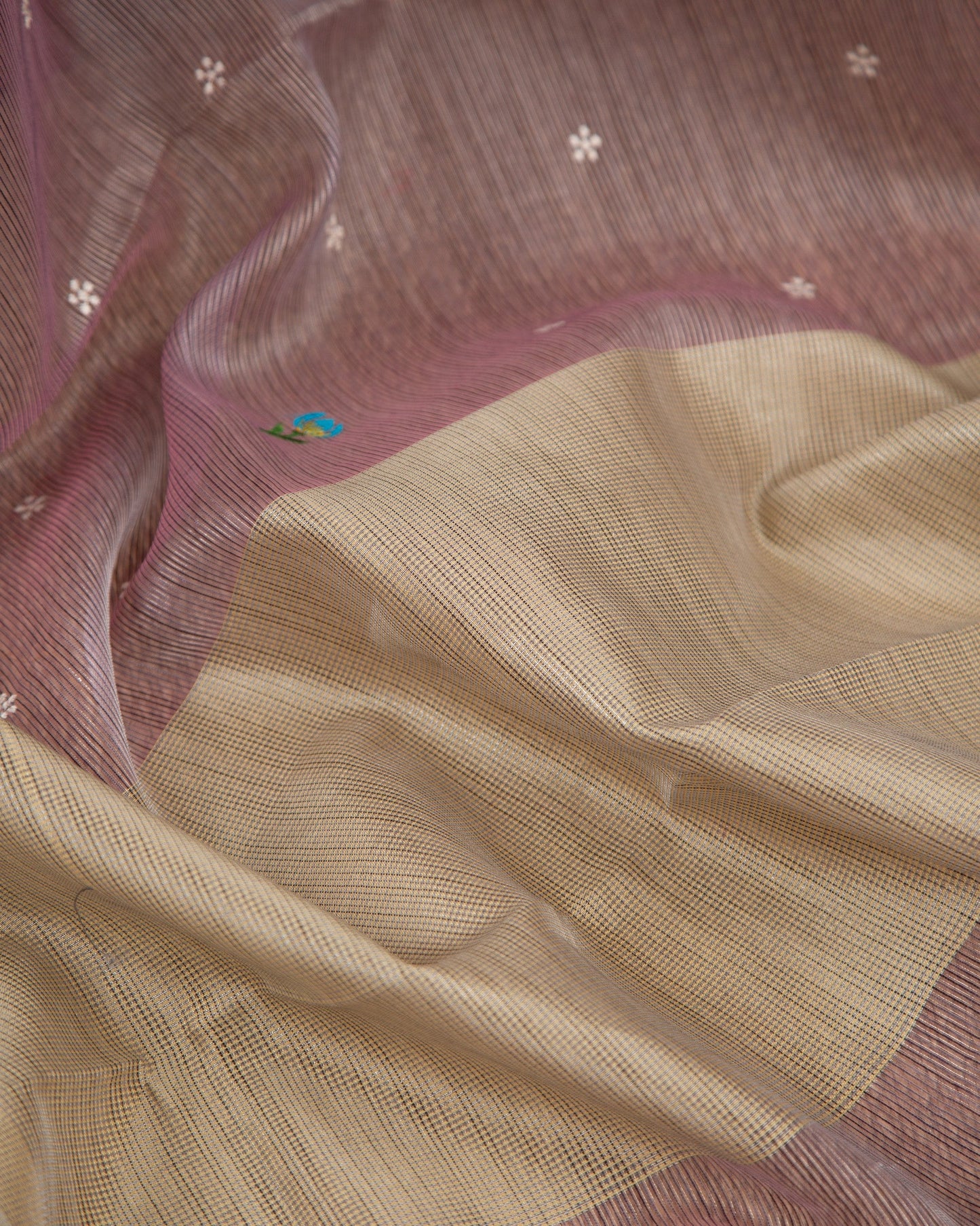 Tissue Linen With Machine Embroidery Lavender With Mauve Lovely Lavender Saree With Stitched Blouse In Size 38-44 mayukhasarees