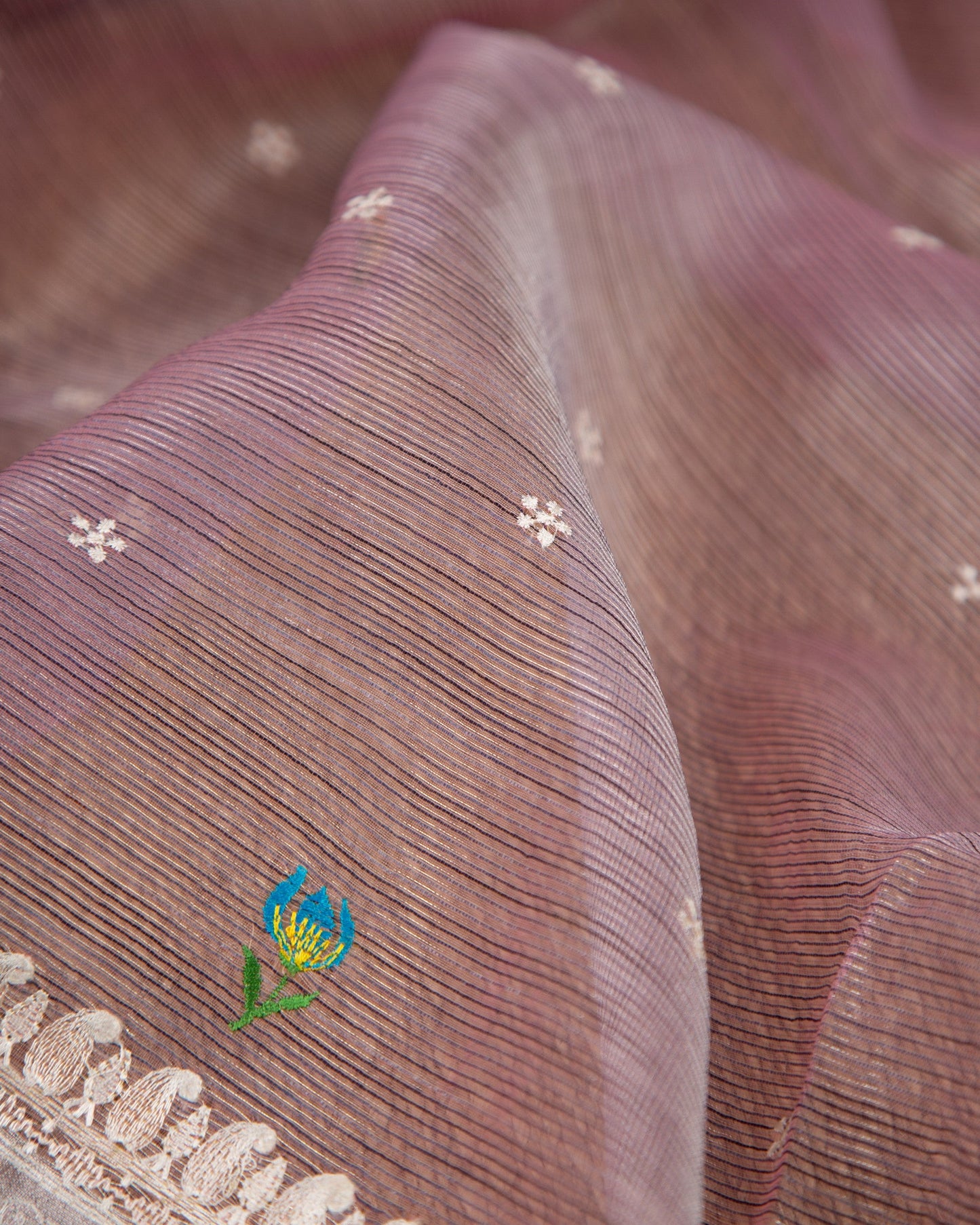 Tissue Linen With Machine Embroidery Lavender With Mauve Lovely Lavender Saree With Stitched Blouse In Size 38-44 mayukhasarees