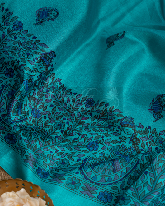 Tussar Silk Blue Madhubani Saree mayukhasarees