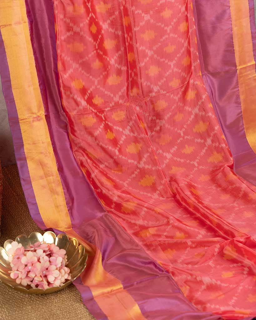 Ikkat Printed Silk Saree with Navy Blue Handwork cutdana work Blouse | Blouse Size 38-44 | Free Shipping