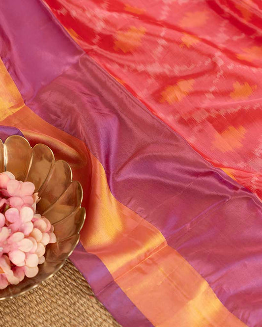 Ikkat Printed Silk Saree with Navy Blue Handwork cutdana work Blouse | Blouse Size 38-44 | Free Shipping
