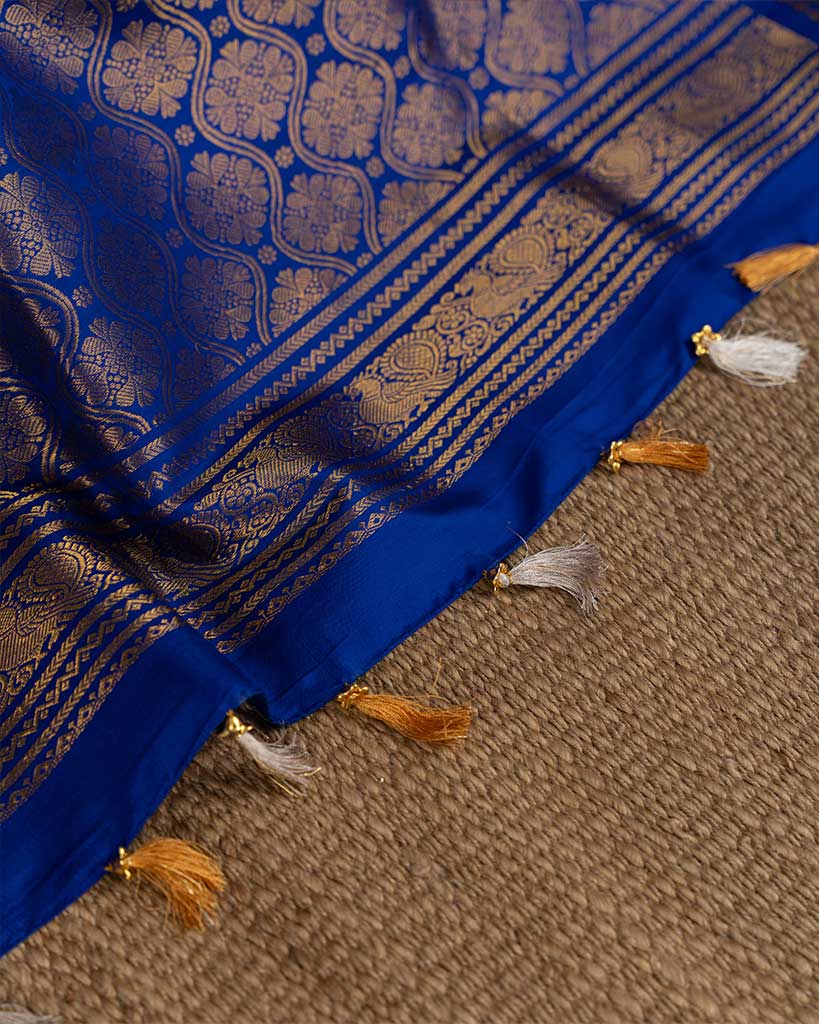Very Unique Snuff and Blue Kanchipuram Silk Saree with Blue Handwork Blouse | Blouse Size 38-44 | Free Shipping